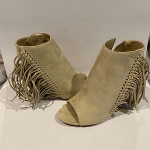 Cato Light Tan Faux Suede Tassel Boots. NWB Sz.8 Side Zips. Open toe. VERY CUTE!